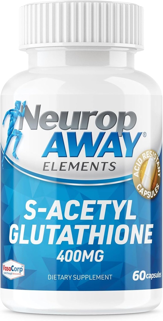 NeuropAWAY Elementos S-Acetil-Glutathione 400mg Cápsulas resistentes a los ácidos 60ct (60 400mg Cápsulas Por Bottle) 3er partido testado Made in a cGMP Facility