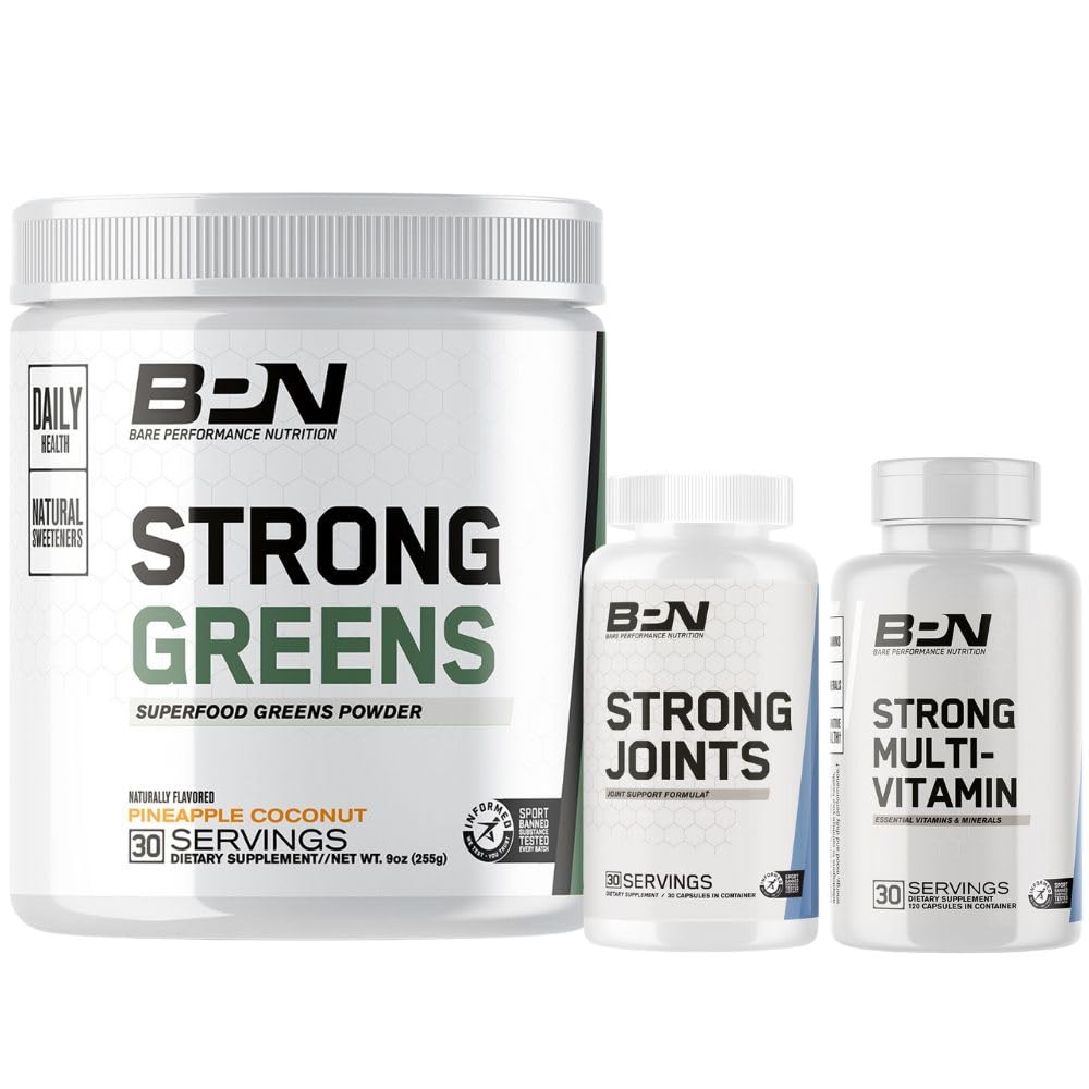 BARE PERFORMANCE NUTRITION BPN Verdes Fuertes Polvo Superalimentario, Juntas Fuertes &amp; Bundle Multi-Vitamin Fuerte