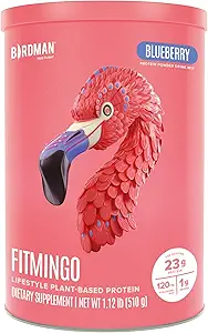 BIRDMAN Fitmingo Vegan Protein Powder con Inositol, Colagen Boosters, Acido Hialurónico y Vitaminas ANTE Bajo Carb, Dairy Free, Baja Calorie Ø 23g Planta Basada Blueberry Protein Polvo con Myo-Inositol