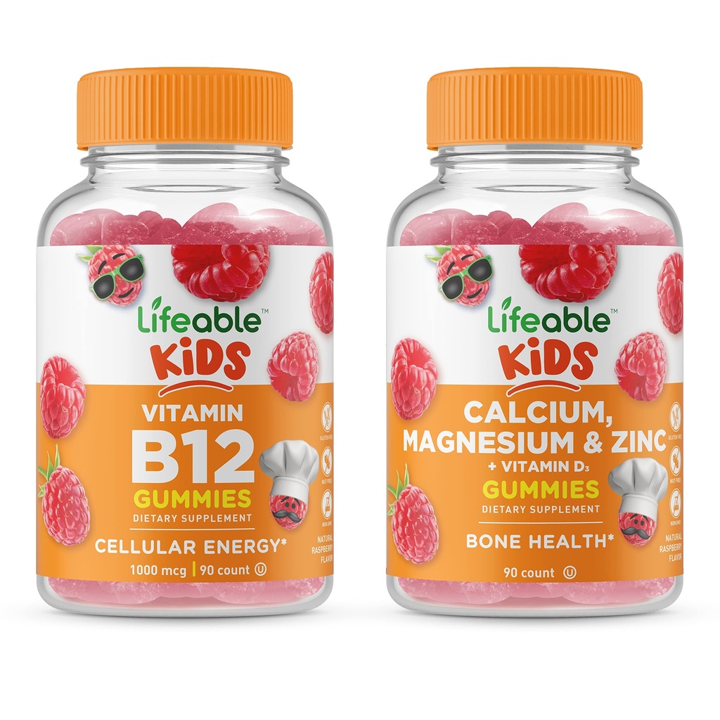Vitamina B12 niños + magnesio de calcio " niños de cinc, manjar de gummies - Tasting grande, suplemento de vitamina, gratis de Gluten, GMO libre, goma picable