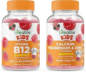 Vitamina B12 niños + magnesio de calcio " niños de cinc, manjar de gummies - Tasting grande, suplemento de vitamina, gratis de Gluten, GMO libre, goma picable
