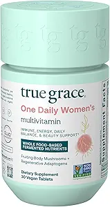 True Grace One Daily Women’s Multivitamin Fermented Minerals, Organic Adaptogens & Mushrooms Whole Body Balance, Immune, Energy, Beauty Support - Non-GMO, Gluten Free, Soy Free - 30 Vegan Tablets