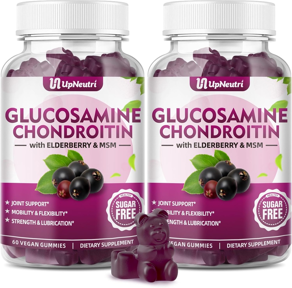 GGlucosamine Chondroitin Gummies Sugar Free, Extra Strength 1500mg Glucosamine with Chondroitin MSM & Turmeric, Joint Support Supplement for Men &amp; Women Joint Health (120 Count (Pack of 2))