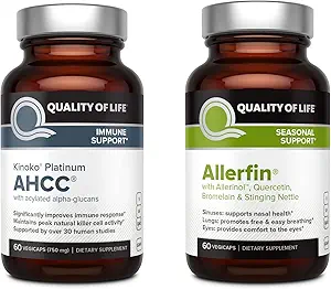 Quality of Life Immune Health Bundle - Destacando Kinoko Platinum AHCC 750mg y Allerfin