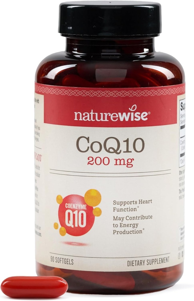 NatureWise CoQ10 200mg Softgels, High Potency Ubiquinone - Coenzyme Q10 Suplemento - Antioxidant for Heart Health + Energy - Vegan, Non-GMO, Gluten-Free - 90 Conde[3-Month Supply]
