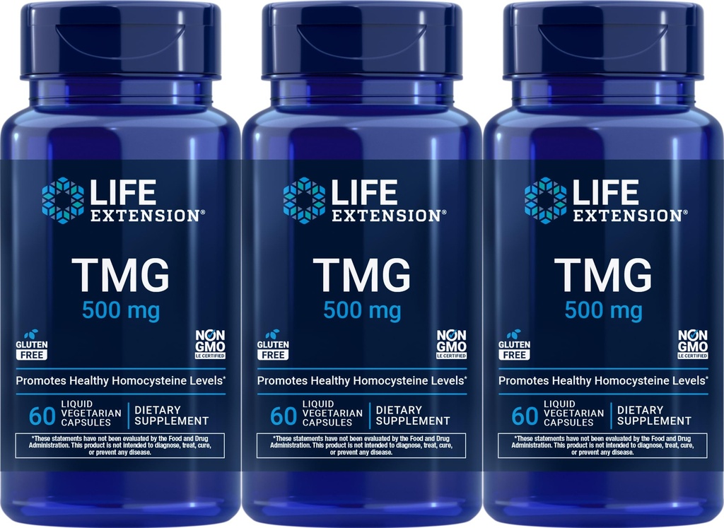Extensión de vida TMG cápsulas vegetarianas líquidas, 500 mg, 60 cuenta (Pack of 3)