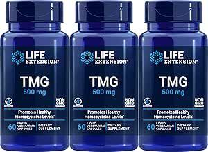 Extensión de vida TMG cápsulas vegetarianas líquidas, 500 mg, 60 cuenta (Pack of 3)