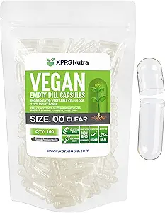 XPRS Nutra Size 00 Empty Capsules - 100 Cuentas Clear Empty Vegan Capsules - Vegetarian Empty Pills - DIY Vegetable Capsule Filling- Veggie Pill Caps