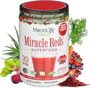 MacroLife Naturales Milagro Rojos Superalimentos Suplemento Polvo Antioxidantes Polifenoles Enzymes Probióticos - Raw Non-GMO Organic Vegan Gluten &amp; Dairy Free (30 Servimientos)