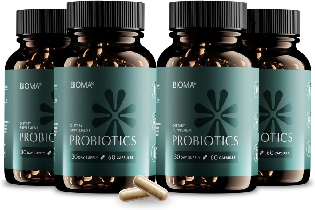 BIOMA Probióticos para la gestión de peso " Salud digestiva, 3 en 1 Gut Health Probióticos y Prebióticos/Postbióticos, Slow Release Synbiotic Probiotic Capsules for Gut Health Multi Enzyme (240 Caps)