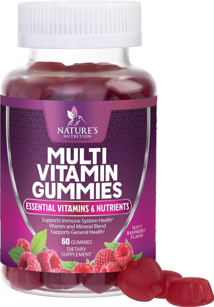 Mangas multivitamínicas para adultos con vitaminas A, C, D, B12 - Gummy Multivitaminas para el soporte nutricional diario con vitaminas " Minerales para hombres " , la vitamina VIT de la naturaleza - 60 Gummies