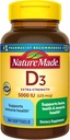 Nature Made Vitamina D3 5000 UI (125 mcg) Softgels, Extra Strength Vitamina D Suplemento de Bone e Immune Health Support, 360 Conde, 360 Day Supply