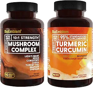 BioEmblem Turmeric Curcumin Suplemento con BioPerine y Complejo de Mushroom