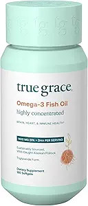 True Grace Omega-3 Fish Oil - 180 Softgels - 1400 mg EPA + DHA - Brain, Heart, Joint &amp; Immune Health - Organic, Gluten Free, Soy Free