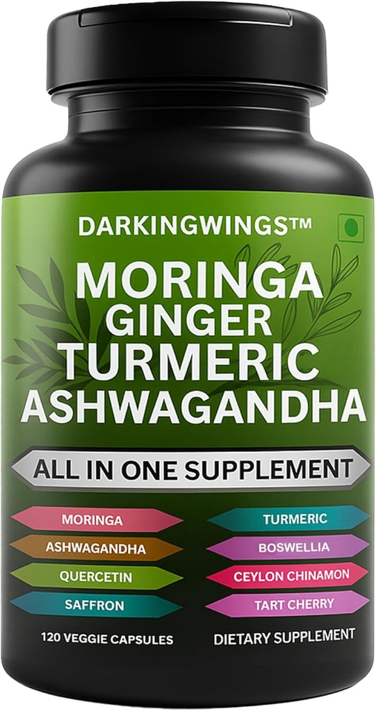 Turmeric Curcumin Moringa Suplemento Ginger Boswellia Saffron - Suplementos de Apoyo Conjunto para Mujeres y Hombres con Ceillón, Tart Cherry, Quercetin Garlic Nettle Holy Basil - 120 Conde