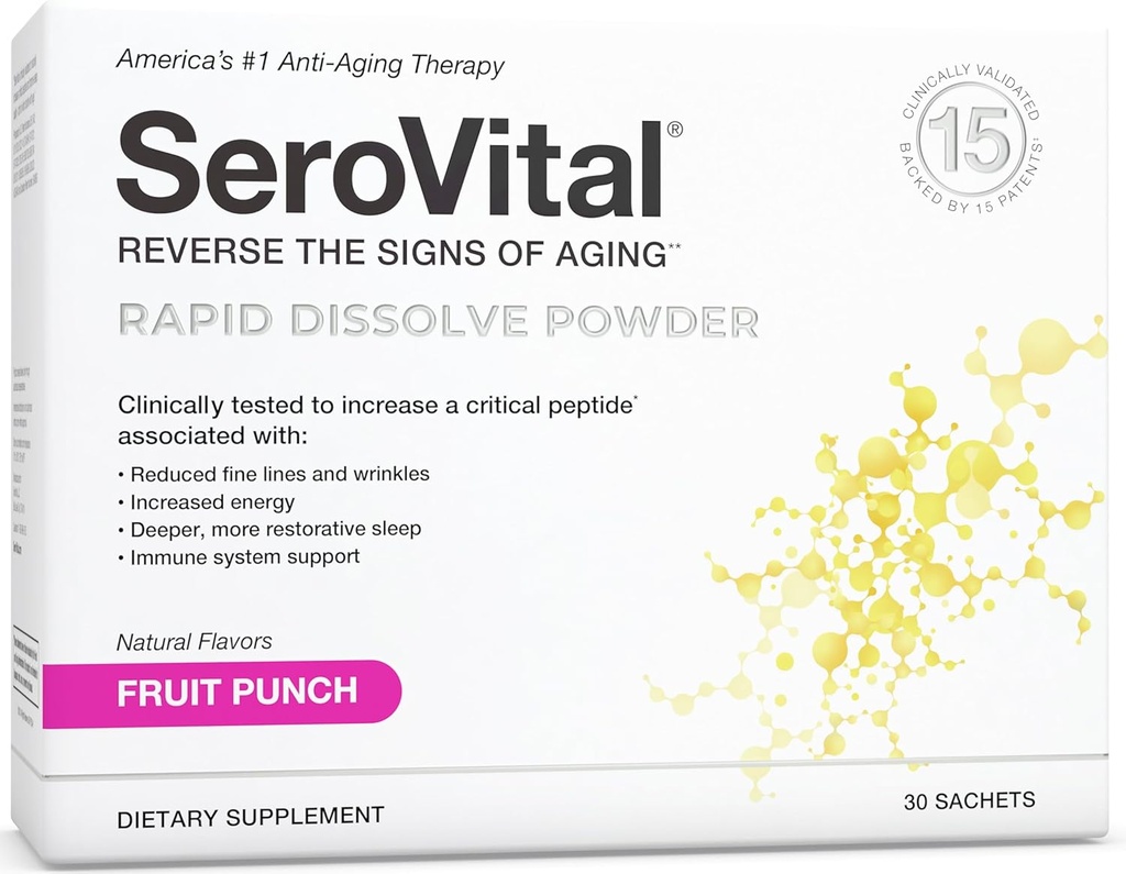 Polvo Serovital Rapid Dissolve - Suplemento Anti-Envejecimiento para Mujeres, Beneficios de la habilidad, Energía y mejor sueño TENIDO 30 Day Supply - Fruit Punch