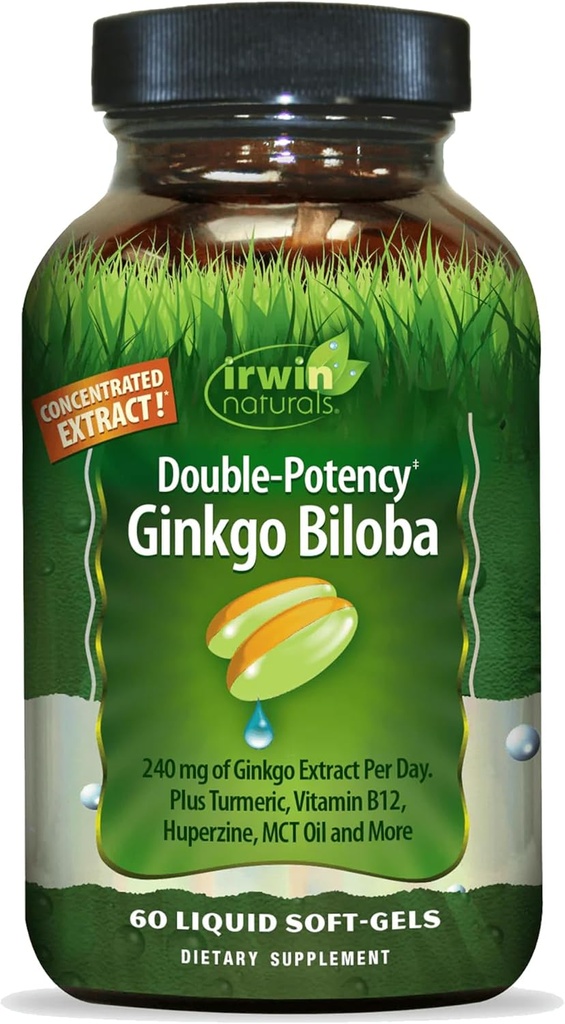 Irwin Naturals Double-Potency Ginkgo Biloba - 60 Softgels - Enhance Memory, Mental Focus & Energy