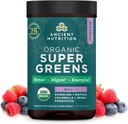 Antigua Nutrición SuperGreens Polvo con Probióticos, Verdes de Sabor de Berry Orgánica, Hecho de Frutas Reales, Verduras y Herbs, Apoyo Digestivo y Energético, 25 Servimientos, 6.7oz