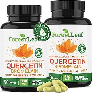 ForestLeaf Quercetin with Bromelain - 1350mg Blend with Vitamin C & Stinging Nettle, Advanced Quercetin 500mg Supplement, Non-GMO Gluten Free, Natural Immune & Respiratory Function 180 Veggie Capsules