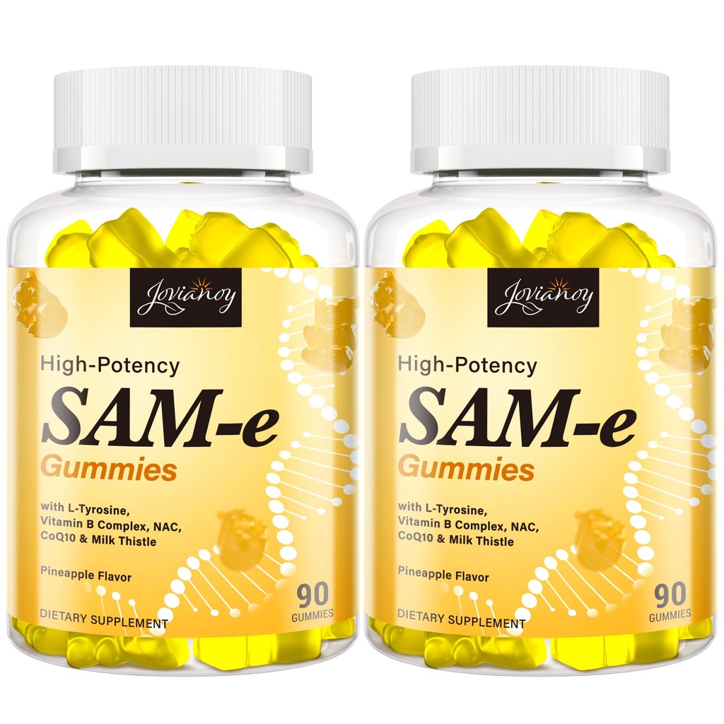 Jovianoy SAM-e Gummies with L-Tyrosine, Vitamin B Complex & NAC, CoQ10, High-Potency SAM-e Supplement - Pineapple Flavor, for Mood, Joint, Cognitive & Liver Detox, Vegan Friendly, 180 Gummies