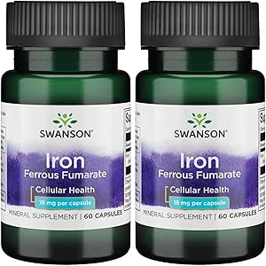 Swanson Iron (Ferrous Fumarate) - Suplemento Mineral Promoción de Energía Apoyo - Alta Concentración Formula Assists in Oxygen Delivery & Fatty Acid Metabolism 60 Sgels (2 Pack)