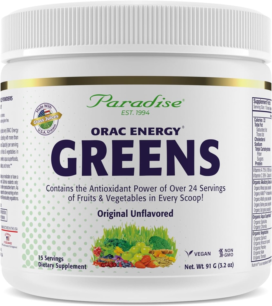 Herbs paradisiaco, ORAC Greens Powder, Antioxidante Potencia de 24 Serviciones de Frutas & Verduras en 1 Scoop, 15 Servimientos