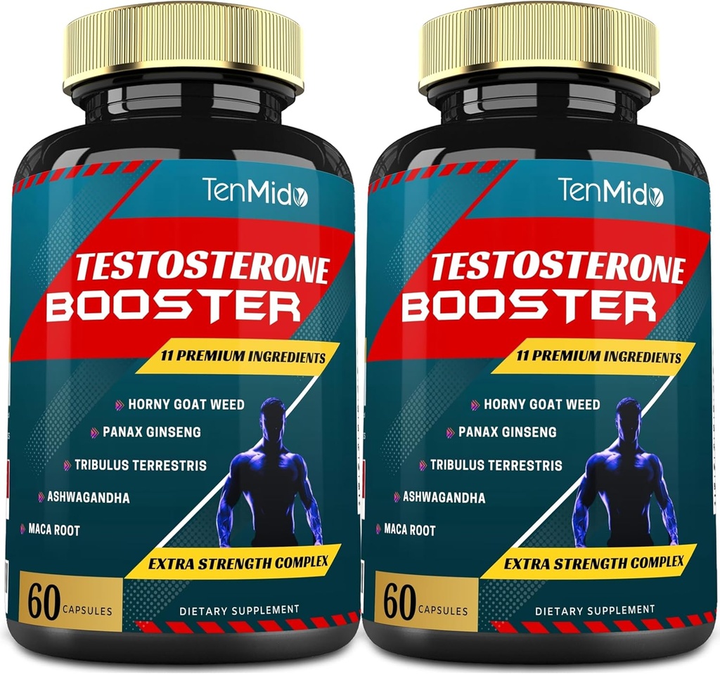 2 Packs de 60caps Suplementos de testosterona Booster para Hombres, Equivalente a 10000mg - Natural Stamina, resistencia &amp; Strength Suplemento - Crecimiento del edificio del músculo, Aumento del rendimiento, Energía
