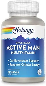 SOLARAY Once Daily Active Man Multivitamin - Cellular Energy and Immune Support Supplement w/Vitamin D, Vitamina C, B12, B6, Zinc, Lutein, Digestive Enzymes, Whole Foods, 60-Day Guarantee, 90 Servings