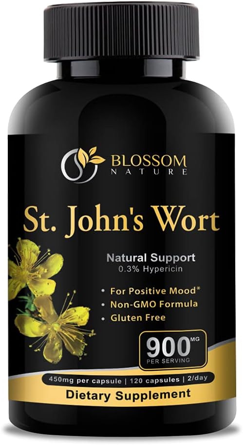 St Johns Wort 900mg-Mood Support Supplement*-Calm Supplements*-120 Vegetable St Johns Wort Capsules(2 Month Supply),450mg de Vegan, No GMO St. John's Wort (Hypericum Perforatum),0.3%Hypericin per Cap
