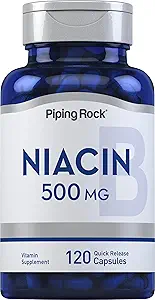 Piping Rock Niacin 500mg Flush ← 120 Capsules ← Non-GMO y Gluten Suplemento gratuito