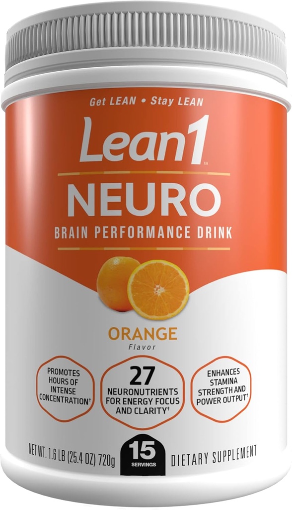 Lean1 Neuro, Energía mental Powder Bebida, sabor a naranja, 15 tubo de servicio por Nutrition53