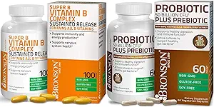 Bronson Probiotic 50 Billion CFU + Prebiótico con Apple Polyphenols & Pineapple Fruit Extract + Complejo de Vitamina B Sustained Release