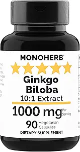 MONOHERB Ginkgo Biloba Extracto 1000 mg - 90 cápsulas vegetarianas