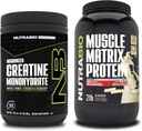 NutraBio Monohidrato de Creatina, Desflavorado, (300 g) y Muscle Matrix Protein Powder, (Vanilla) Suplemento Bundle – Muscle Energy, Maximum Growth, Recovery, and Strength