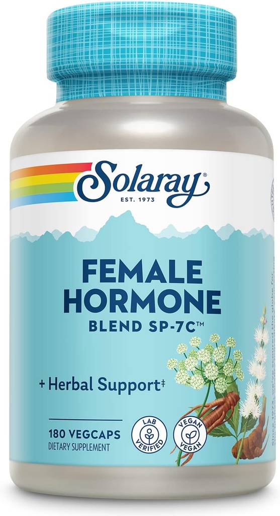 SOLARAY Mujer Hormona Blend SP-7C, Herbal Blend Incluye Cohosh Negro, Dong Quai, Flores de Pasión, Saw Palmetto, Wild Yam &amp; Más 180 VegCaps