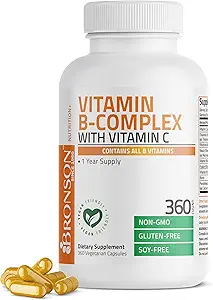 Complejo Bronson Vitamina B con Vitamina C - Salud Inmune, Apoyo Energético & Nervous System Support - Non-GMO, 360 cápsulas vegetarianas