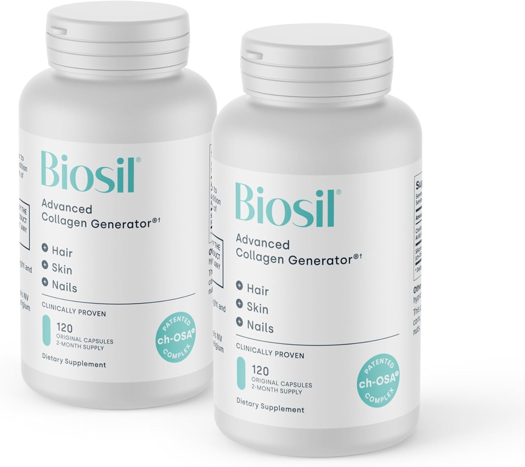 Biosil Collagen Booster Suplemento - 120 cápsulas originales, paquete de 2 - Activador de ch-OSA patentado para la piel, el cabello, las uñas &amp; juntas - Soportes Producción natural - 120-Day Supply