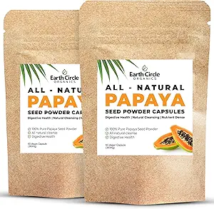 Papaya Seed Powder Capsules – Powerful Papain Supplement with Vitamins A, C, " E " Enzymes for Digestion " Gut Health – 360mg/Serving – 60 Vegan Capsules per Pack (Pack of 2, 60-120 Day Supply)