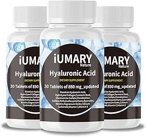 Suplementos de ácido hialurónico, 850 mg Acido dietético hialurónico alto biodisponible - Soporte conjunto avanzado con colágeno hidrolizado, Turmérico, Glu-cosamina, MSM, vitamina C – 30 Tabletas(Pack of 3)