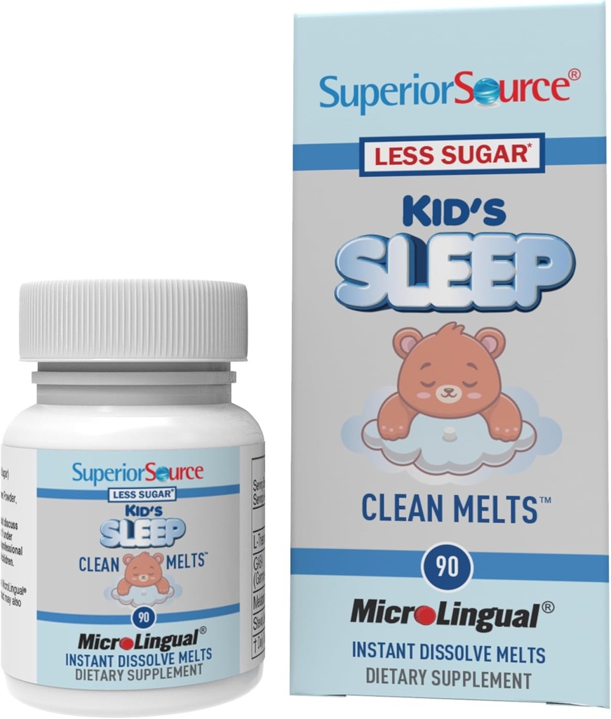Derrames limpios para el sueño del niño de origen superior - Suplemento de sueño premium para niños - Contiene melatonina, L-Theanine & GABA - menos azúcar - no Gluten-Free - 90 Melts MicroLingual Instant-Dissolve