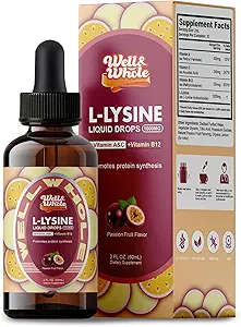 L-Lysine Supplement Liquid Drops TEN L-Lysine 1000mg Tintura con Vitamina A, C y B12 para Adultos &amp; Niños Silenciosos Apoyo, Skin &amp; Lips Salud, Sintesis de Collagen ← Non-GMO, Vegan, 2 Fl Oz (60 ML)