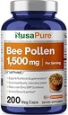 NusaPure Bee Pollen 1500mg 200 Veggie Caps (100% Vegetariano, No GMO, Vegan) Naturalmente Occurring Proteins, Aminoácidos