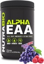 NutraBio Alpha EAA - Aminoácidos de todo el día para el crecimiento muscular y la hidratación - Aminoácidos esenciales con nootrópicos " Adaptógenos- Espectro completo EAA BCAA Polvo - 30 Servimientos - Crush de Berry de uva