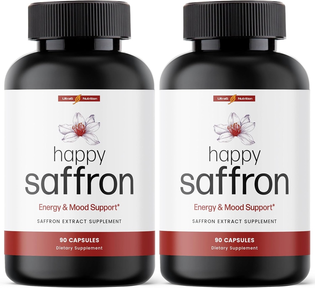 Ultra6 Nutrición Happy Saffron Suplementos - 100% Puro Saffron Extract Suplemento de Apoyo a la Salud Ocular - Mood Enhancer para Hombres Mujeres (Pack of 2)