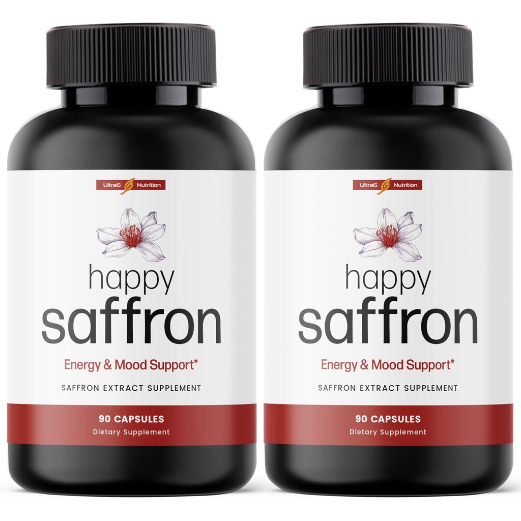 Ultra6 Nutrición Happy Saffron Suplementos - 100% Puro Saffron Extract Suplemento de Apoyo a la Salud Ocular - Mood Enhancer para Hombres Mujeres (Pack of 2)