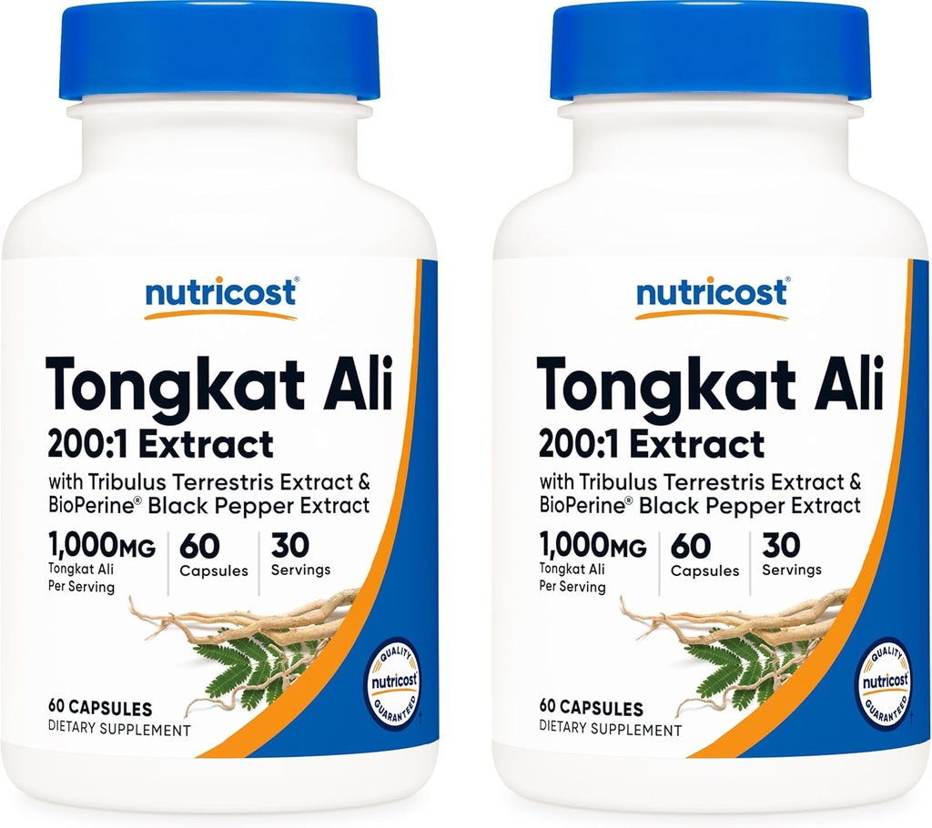 Nutricost Tongkat Ali 1.000mg, 60 Caps (2 Botellas) - 30 Servidores Por Botella, Veggie Caps, Non-GMO, Gluten Free