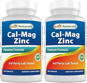 2 Packs - Best Naturals Calcio Magnesium Zinc - 180 Tablets - Essential Cal Mag Zinc Mineral Complex (Total 360 Tablets)