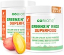 GOBIOTIX Super Verdes y Rojos Polvo - Superalimentos Rojos y Verdes - Suplemento Probiótico - Enzimas Digestivos y Polvo de Hoja - Alimentos Orgánicos enteros Suplemento dietético (Mango, 2 Pack)