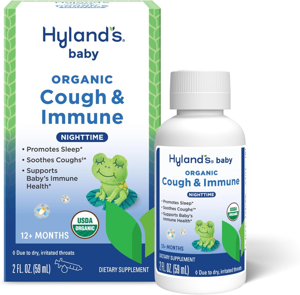 Hiland's Baby Organic Cough Syrup and Immune Support with Agave, Elderberry and Pomegranate, Soothes Cough, and Supports Immunity, Nighttime, 2 Fl. Oz.