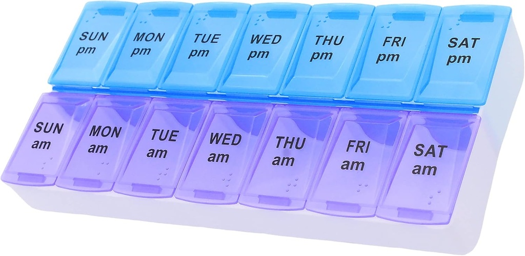 7 Día semanal AM Organizador de píldoras, ShysTech Caja grande de píldoras para píldoras Suplementos de vitamina Medicación (Purple/Blue)